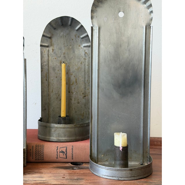 Antique Primitive Tin Wall Sconces – Set of Three For Sale - Image 4 of 8