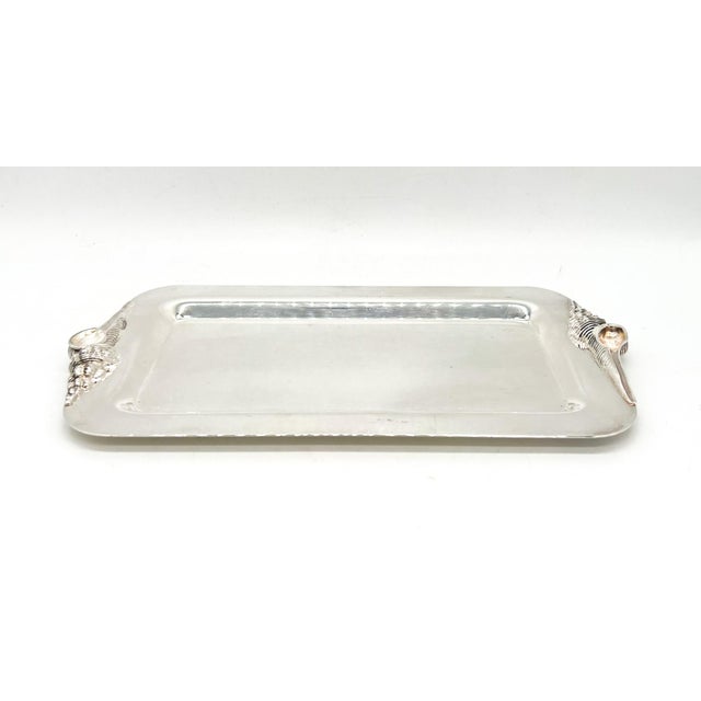 Hollywood Regency Vintage Gorham Silverplate Shell Handle Serving Tray — Coastal / Hollywood Regency For Sale - Image 3 of 10