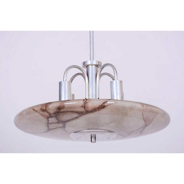 Art Deco Chandelier in Aluminium and Marbled Glass, Czech, 1940s For Sale - Image 3 of 14