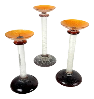 Karl Springer Design Murano Italy Art Glass Candle Pillar Set, Signed - Set of 3