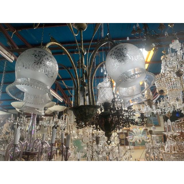 Chandelier in Metal and Glass, 1980s For Sale - Image 9 of 18