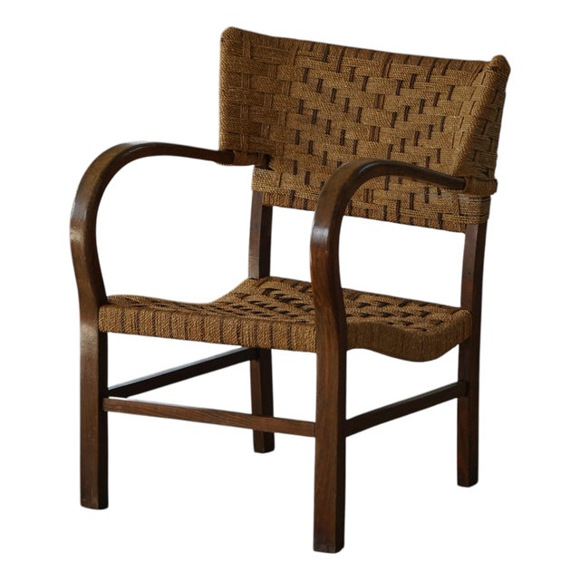 Mid-Century Modern Armchair in Beech and Rope by Erich Dieckmann, 1940s For Sale