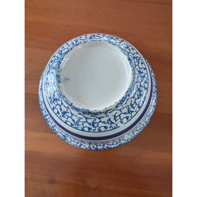 Antique Spongeware Very Large Blue & White Covered Vessel/Crock and Bowl For Sale In Boston - Image 6 of 10