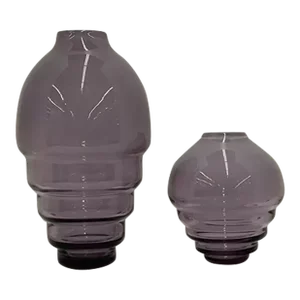 Pair of 1980s Geometric Cased Art Glass Ribbed, Tapered Purple Vases Designed by Larry Laslo for Mikasa, Signed