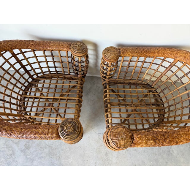 Vintage Boho Coastal Organic Rattan Lounge Chairs – A Pair For Sale - Image 12 of 12
