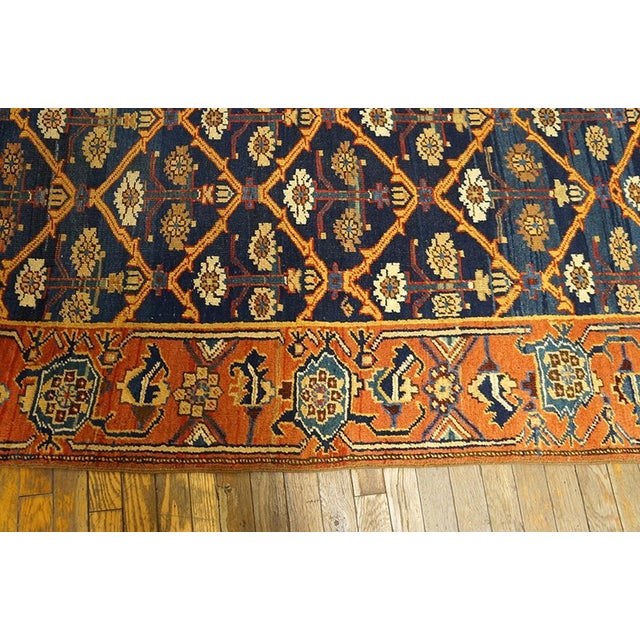 1900s Blue Navy Geometric Tribal Antique Persian Rug 3'8" X 9'10" Handwoven Wool Carpet For Sale - Image 4 of 6
