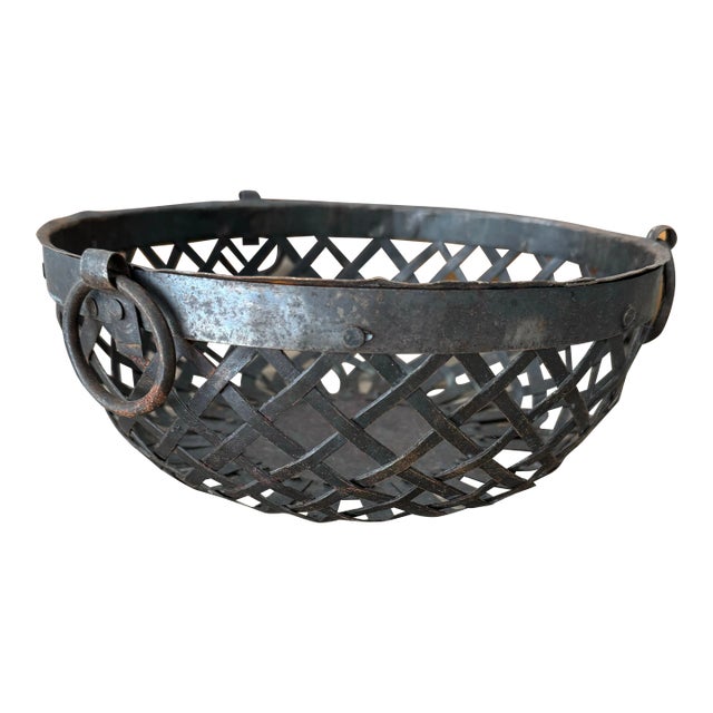 French Weaved Metal Basket For Sale