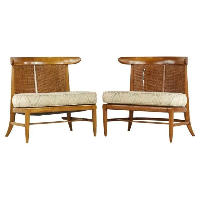 John Lubberts and Lambert Mulder for Tomlinson Mid Century Cane and Walnut Slipper Chairs - Pair For Sale - Image 13 of 13