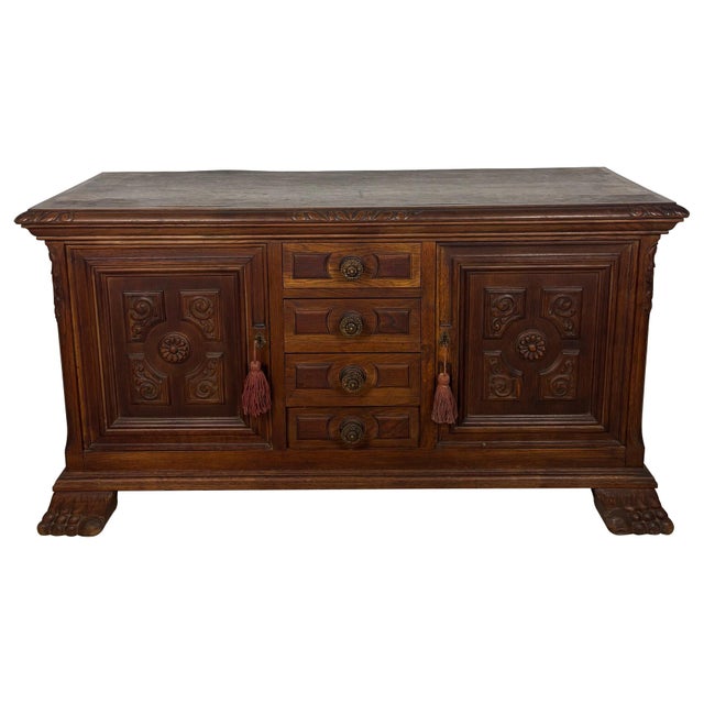 20th Century Spanish Renaissance Style Oak Low Sideboard For Sale - Image 6 of 13
