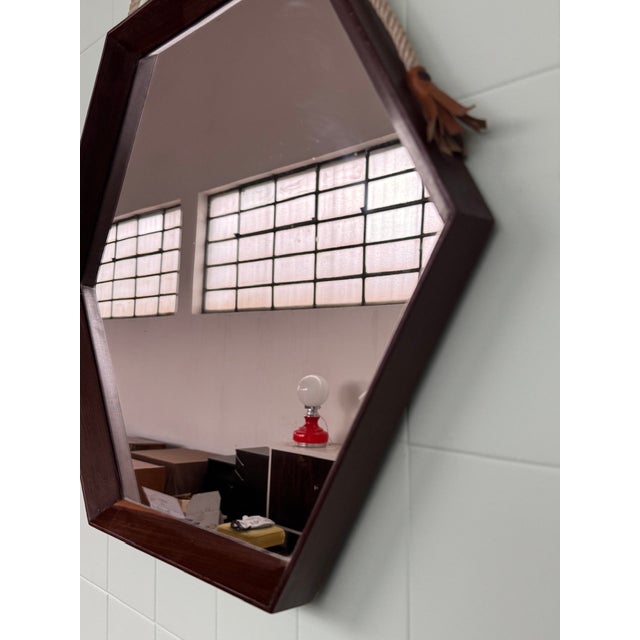 Hexagonal Italian Mirror with Teak Frame, 1950s For Sale - Image 9 of 12