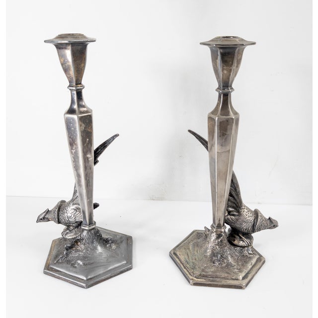 20th Century Pair of Figural Pheasant Silverplate Candlesticks by Weidlich Bros For Sale In New York - Image 6 of 12
