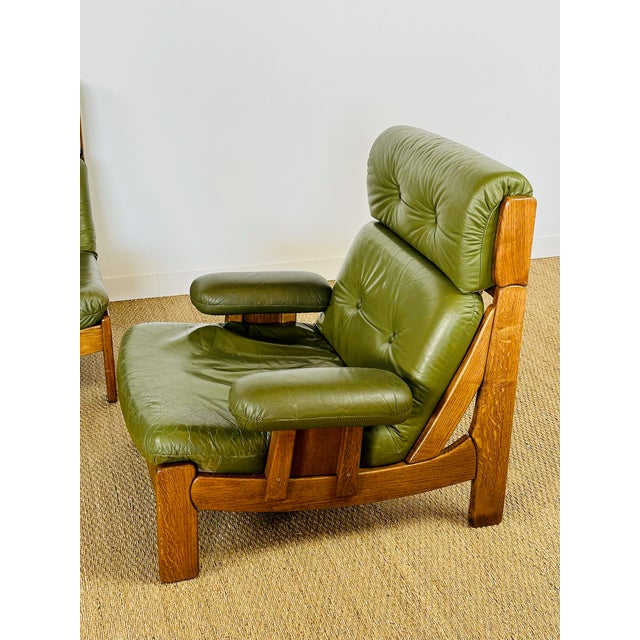 Vintage Scandinavian Modular Sofa in Green Leather and Oak, 1960s, Set of 3 For Sale - Image 6 of 18
