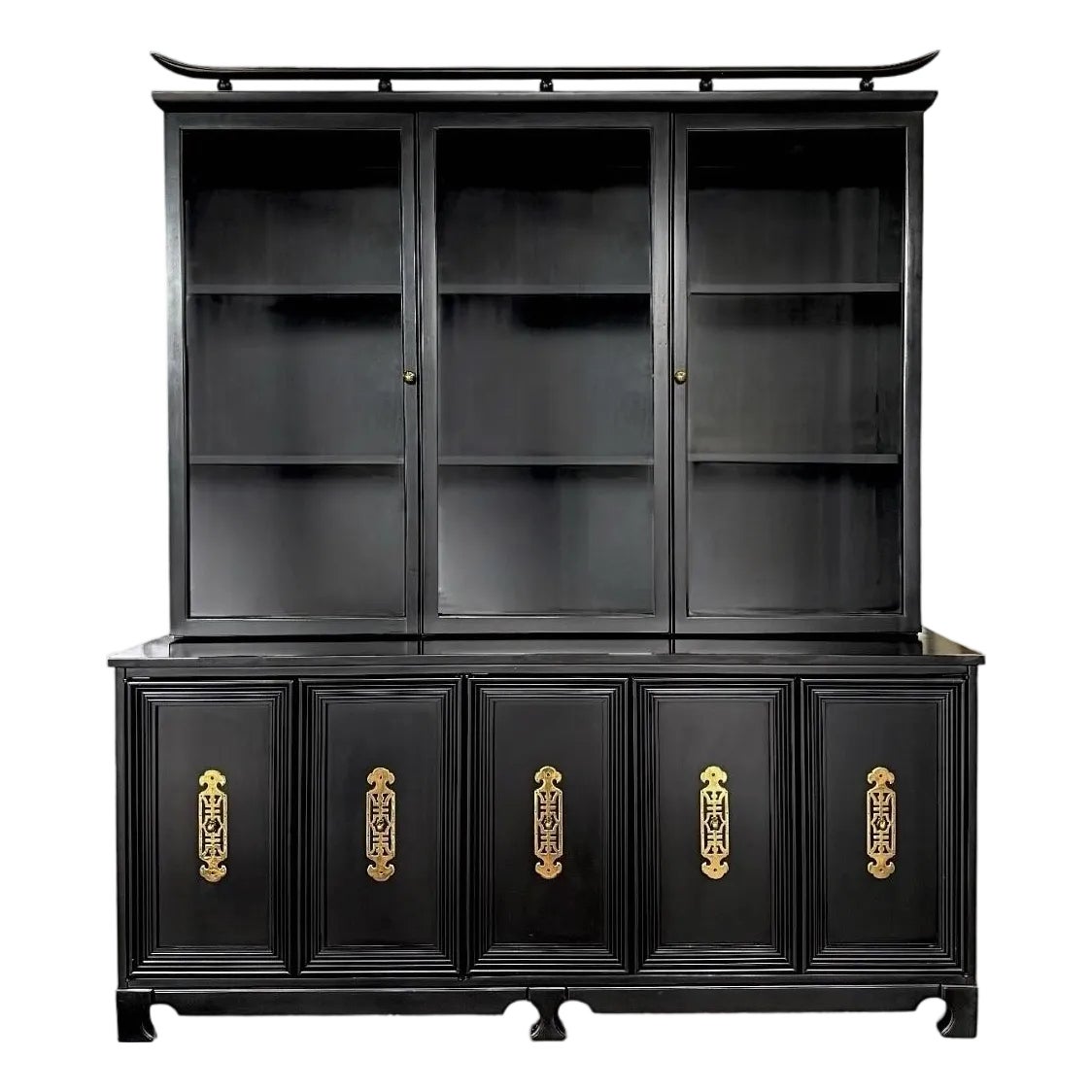 Mid-20th Century Asian Modern Breakfront in Satin Black Lacquer, Circa ...