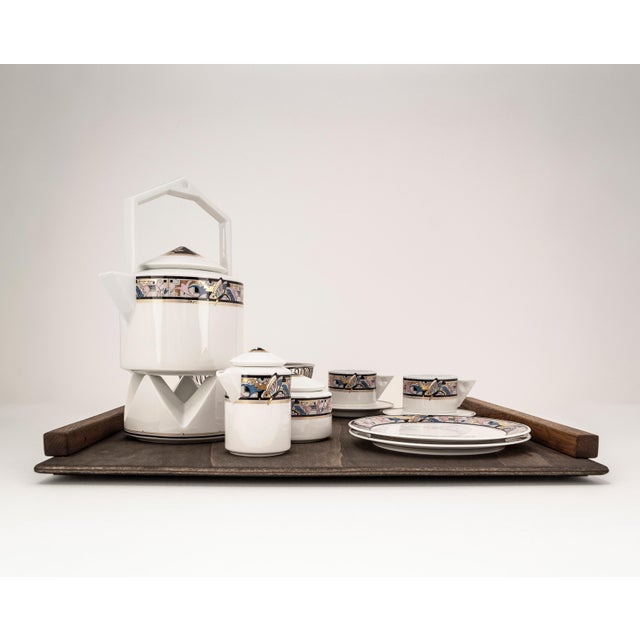 Art Deco Cantana Najade Tête-À-Tête for Two on Wooden Tray from Fürstenberg & Alessi, 1980s For Sale - Image 15 of 17