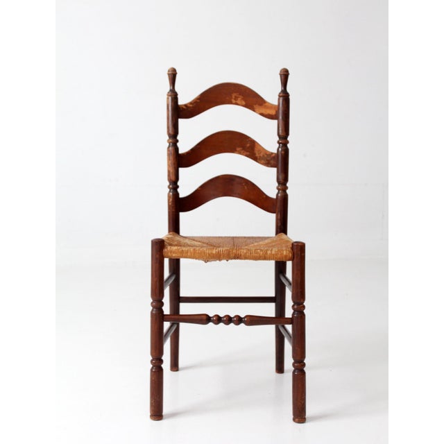 Farmhouse Vintage 1930s Tell City Rush Seat Ladder Back Chair For Sale - Image 3 of 17