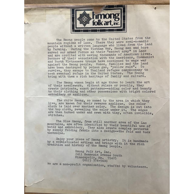 Hmong Textile Folk Art, Framed For Sale - Image 11 of 12