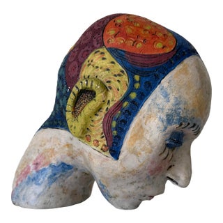 1980s Vintage Katty Handmade Pottery Woman Head Sculpture For Sale