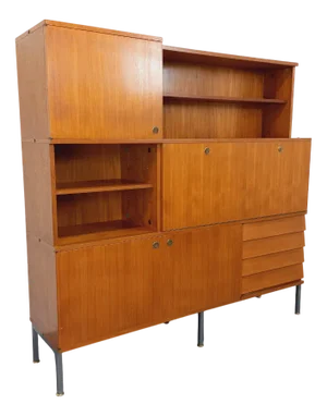 Vintage Modernist Bookcase and Secretary Storage Unit in Teak and Metal by Louis Paolozzi for Monopoly, 1960s