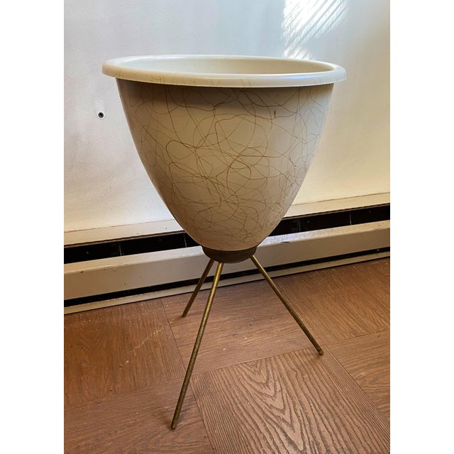 1970s 1970s Mid Century Bullet Planter Swirl Splatter and Stand For Sale - Image 5 of 8