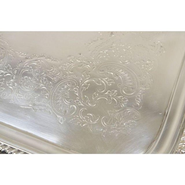 Antique English Victorian Silver Plated Twin Handle Serving Platter Tray For Sale - Image 4 of 11