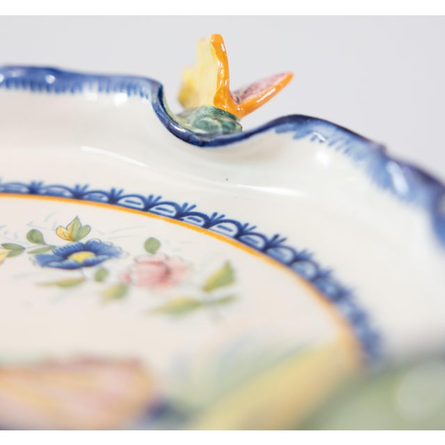 Blue 19th Century French Faience Quimper Dancing Couple Pie Crust Plate Footed Dish For Sale - Image 8 of 10