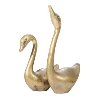 Mid Century Modern Brass Swan Sculptures / Home Decor, circa 1970's - A Pair For Sale