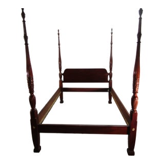 Thomasville Solid Mahogany Queen Size Rice Carved Poster Bed For Sale