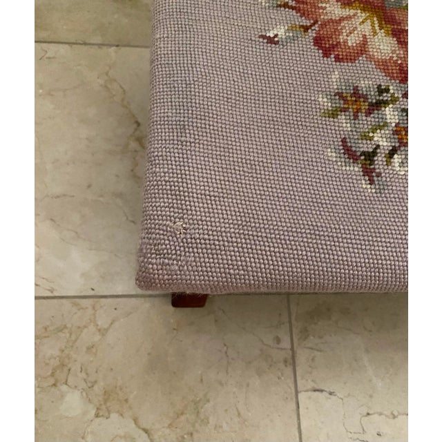 Vintage 1940s Ralph Lauren Style Floral Needlepoint Footstool Ottoman With Cabriole Legs For Sale In Chicago - Image 6 of 7