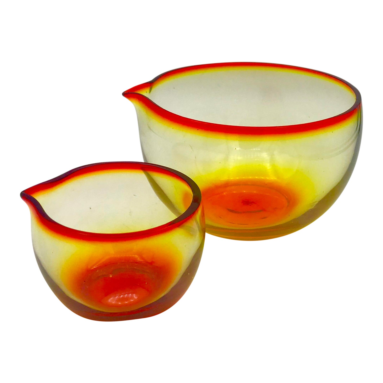 1960s Vintage Blown Glass Amberina Nesting Measuring Bowls A Pair