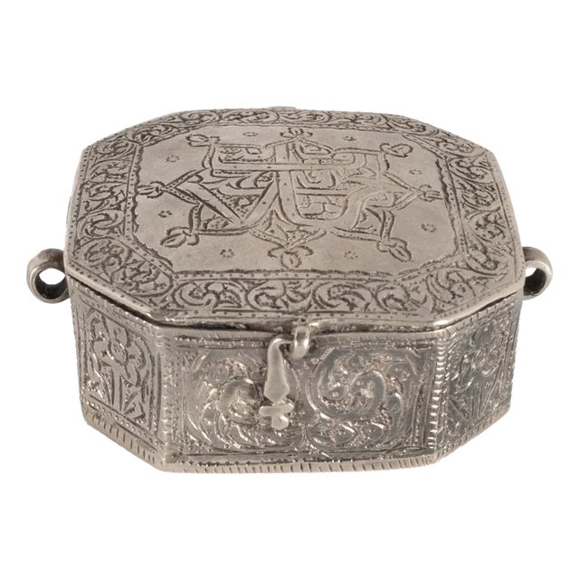 Antique Persian Arab Islamic Silver Engraved Calligraphy Quran Case Amulet 1820 For Sale