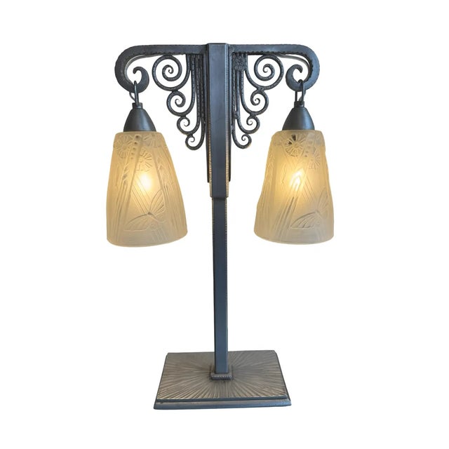 Art Deco Double Lamp by J Vandôme for Müller Frères, 1930s For Sale - Image 4 of 18