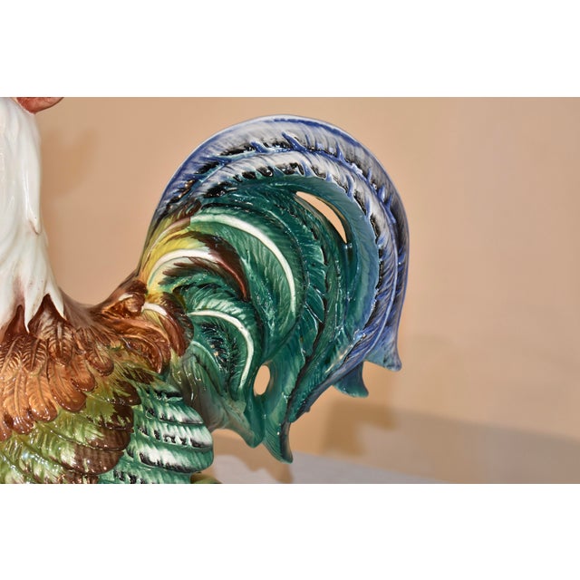 Italian Terracotta Hand-Painted Rooster Sculpture, Circa 1980's For Sale In Greensboro - Image 6 of 13