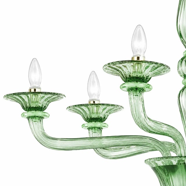 Sculptural Linear “Rigadin” Green Murano Glass Chandelier For Sale - Image 4 of 5