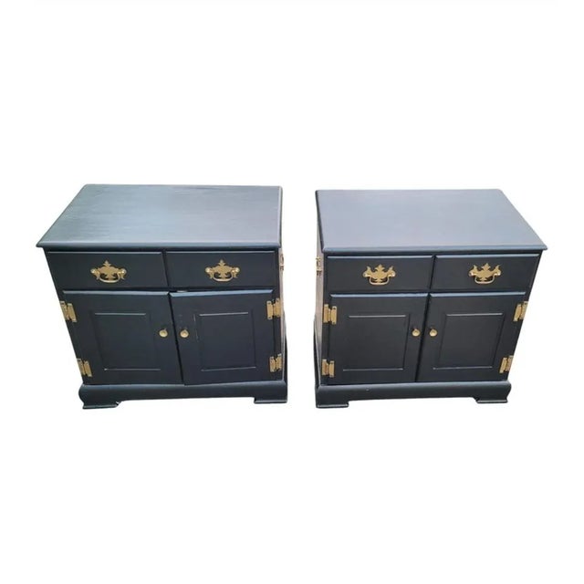A gorgeous pair of Ebonized French Chippendale side cabinets or nightstands in solid pine in very good vintage condition....