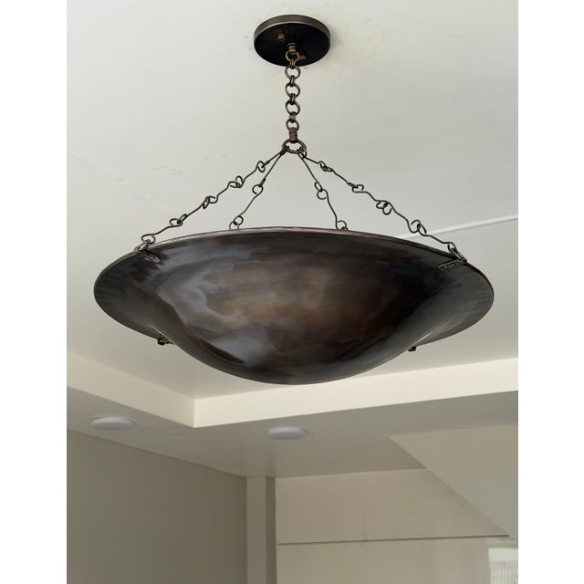 Art Deco Handmade Brass Bowl Chandelier, 4 Light Hanging Ceiling Fixture, Antique Finish Brass Lamp For Sale - Image 9 of 10