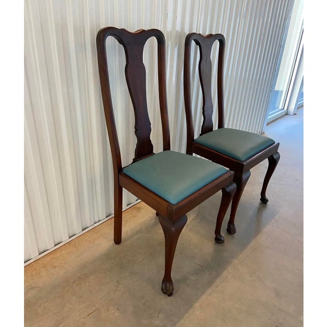 Coffee Early Twentieth Century Classic Traditional Queen Anne Armless Dining Chairs, Splat Back With Slip Seats For Sale - Image 8 of 8