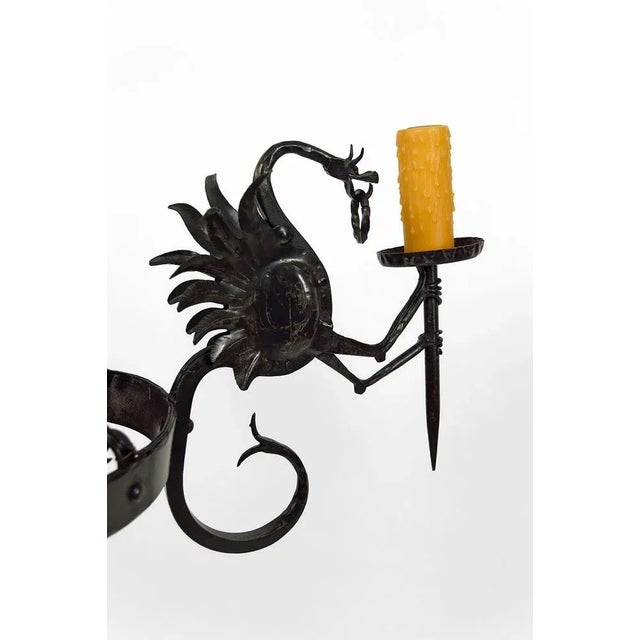 Italian Wrought Iron Chandelier with Dragons, 1890s For Sale - Image 9 of 13