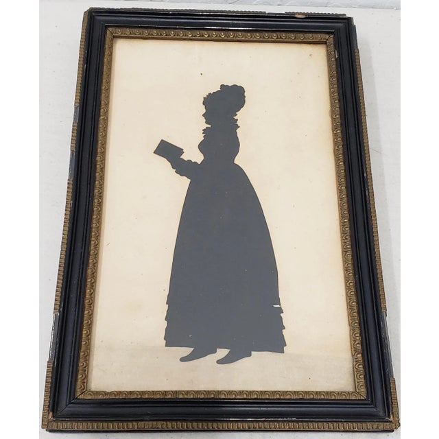 Antique Hand Cut Silhouette of a Young Woman Reading a Book 19th Century For Sale - Image 11 of 11