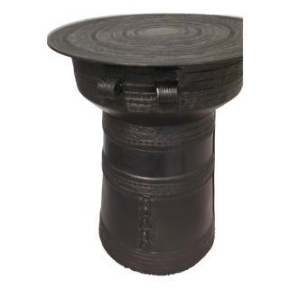 Vintage Neiman Marcus Southeast Asian Rain Drum Style Cast-Aluminum Accent Table For Sale