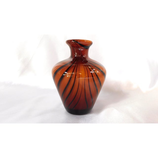 Abstract 1970s Orange/Amber Perfume Bottle With Black Stripes For Sale - Image 3 of 4