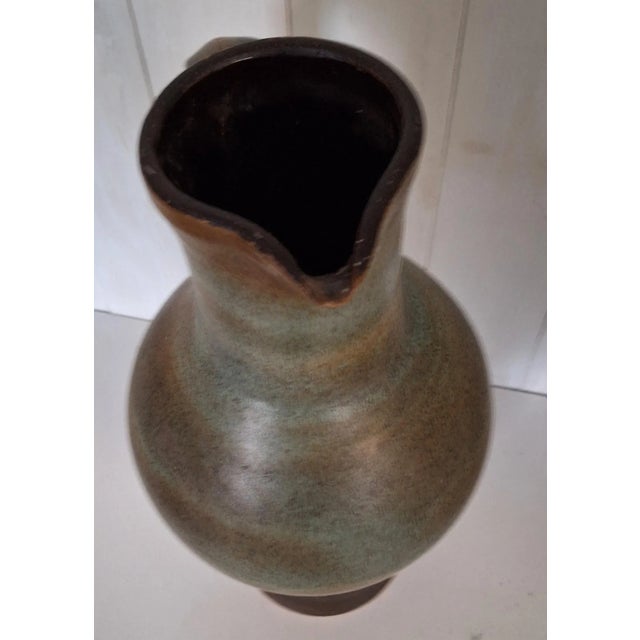 Vintage German Handmade Green-Brown Glazed Ceramic Vase, 1970s For Sale - Image 4 of 6