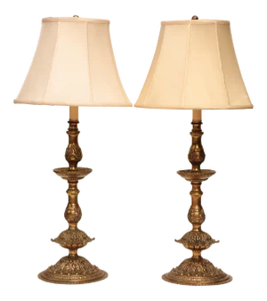 French Doré Bronze Style Candlestick Lamps - a Pair