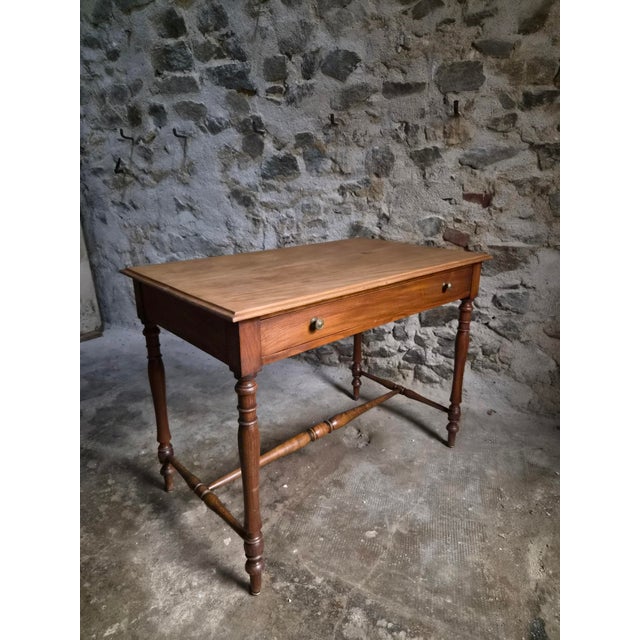 Brown Antique Elm Writing Table with Large Drawer, France, 1920s For Sale - Image 8 of 18