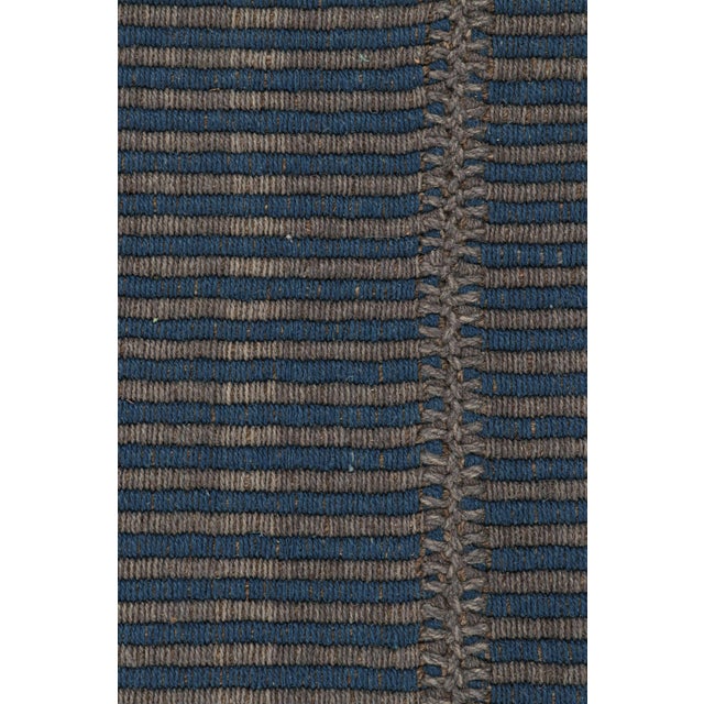 Contemporary Rug & Kilim’s Contemporary Kilim in Blue and Gray With Stripes & Brown Accents For Sale - Image 3 of 7