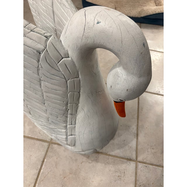 Monumental Vintage Hand Carved Wooden Swan Sculpture Palm Beach Chic Folk Art For Sale - Image 13 of 13