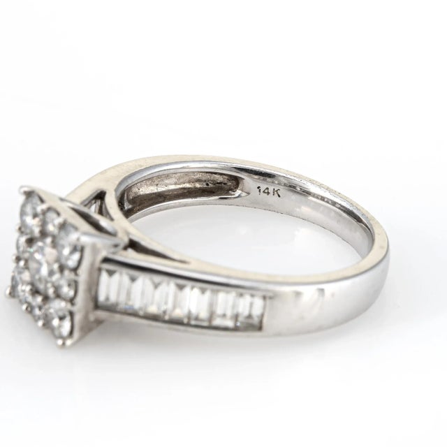 Metal 1ct Diamond Square Cluster 14k White Gold Engagement Ring Size 7 For Sale - Image 7 of 7