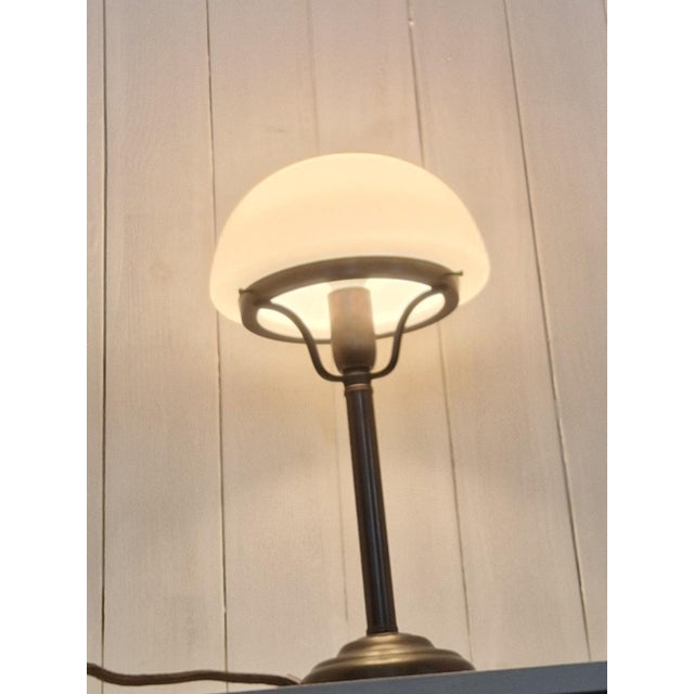 Metal Vintage German Table Lamp with Patinated Brass Base and Opaque White Glass Shade, 1980s For Sale - Image 7 of 8