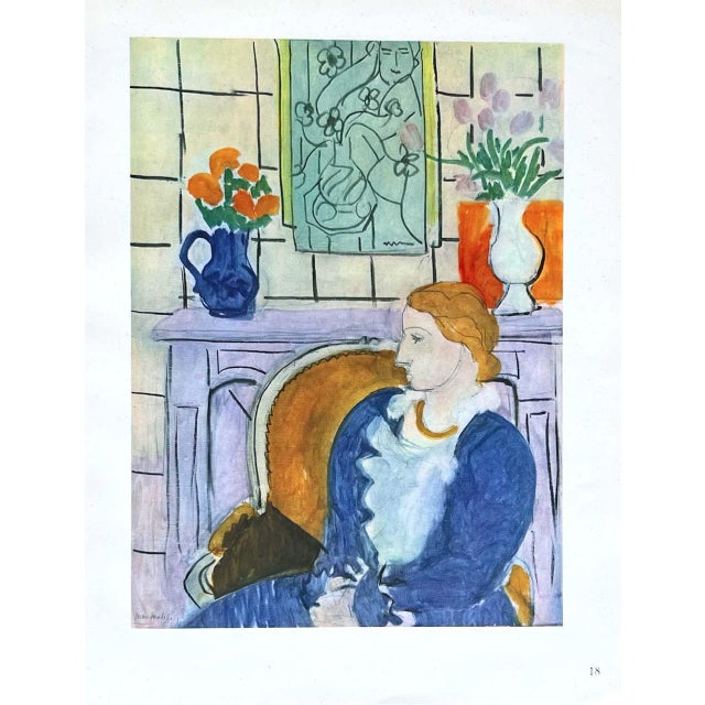Modern 1940s Matisse 18 Blue Dress in Ochre Arm-Chair Framed For Sale - Image 3 of 3