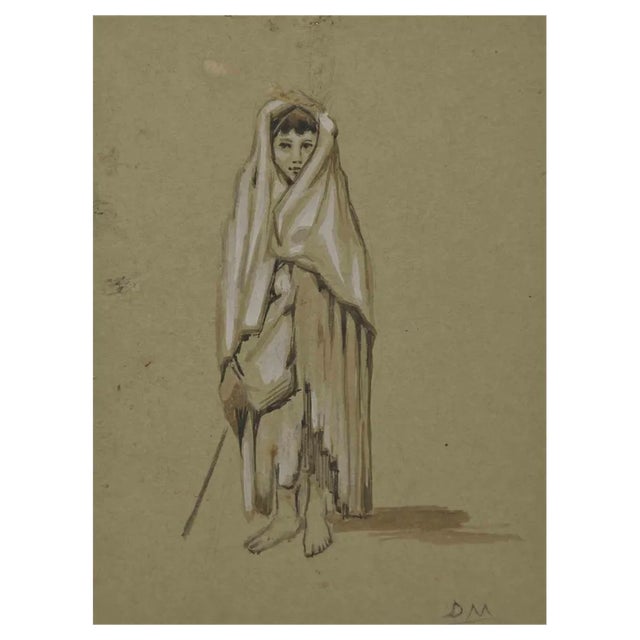 Augusto Monari, The Boy, Mixed Media Drawing, Early 20th Century For Sale