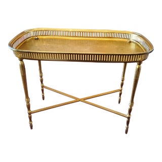 Vintage Mid Century Modern Triple Gold Plated Tray With X Base For Sale